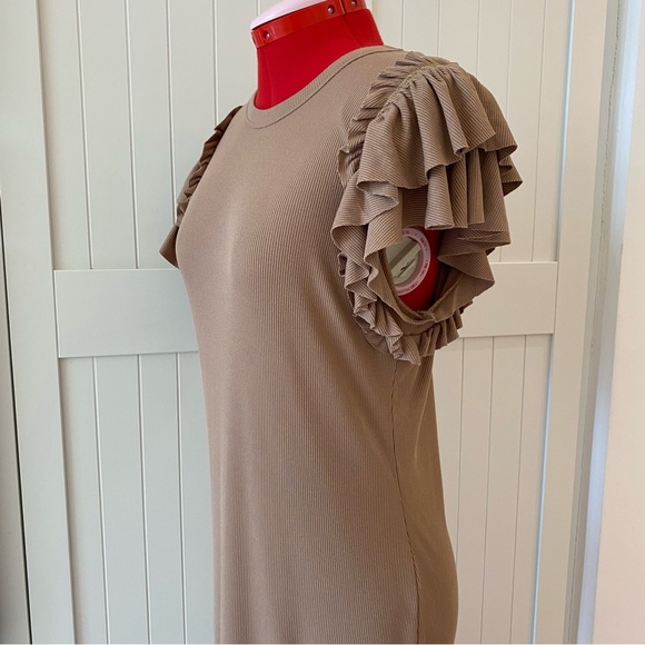 Anthropologie | Avec Les Filles Dress, Beige/Tan, Ruffles, Midi, Women’s (US L) - Picture 3 of 9